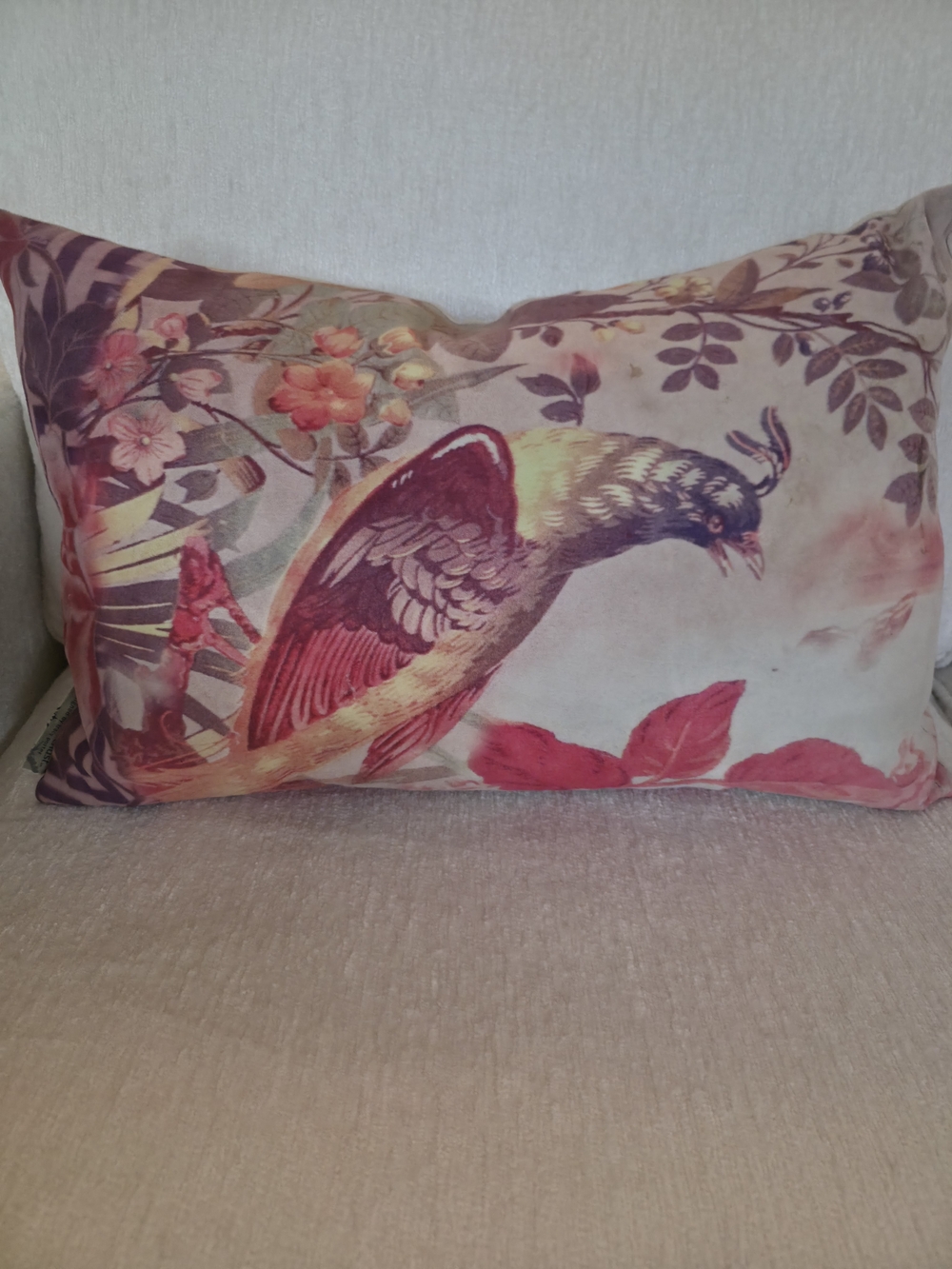 Tracy Porter Floral Bird Accent Pillow - Muted Pink and Red Tones